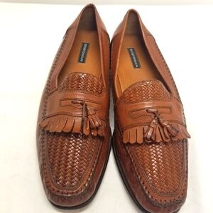 Bostonian Mens Size 13M Brown Leather Loafers Basket Weave Tassels Slip On